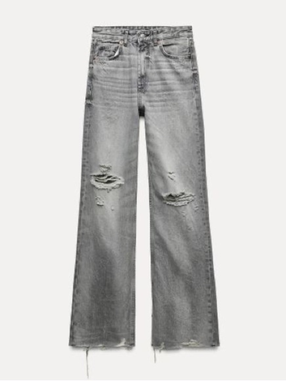 Zara Grey Wide-Leg Distressed Jeans